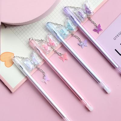 China High Grade New Normal Glitter Butterfly Pen Cartoon Novelty Creative Gel Pendant Pen for sale