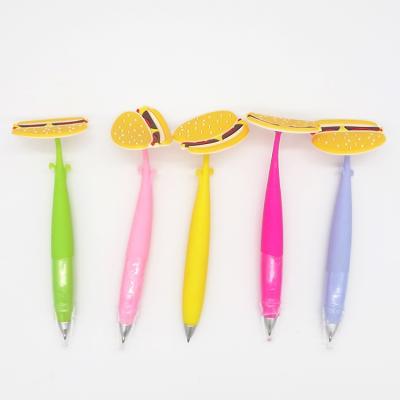 China Latest Hamburger Cute Creative Stationery Fluid Writing Ball Pen Children Rubber Ball Pen for sale