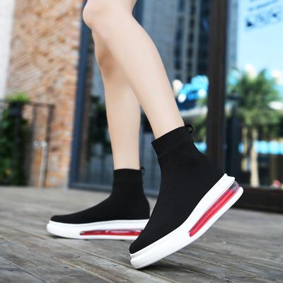 China New Design Women's Breathable Brand Cushioning Black High Top Sock Walking Shoes for sale