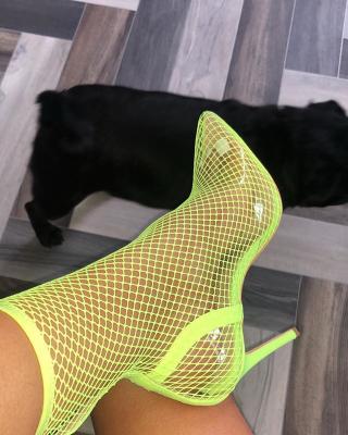 China Fashion Trend Lime Green Mesh Design Pumps Women High Heel Shoes Boots for sale