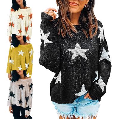 China Wholesale Anti-wrinkle Sueter Winter Fashion Long Sleeve Pullover Knit Woman's Star Sweaters for sale