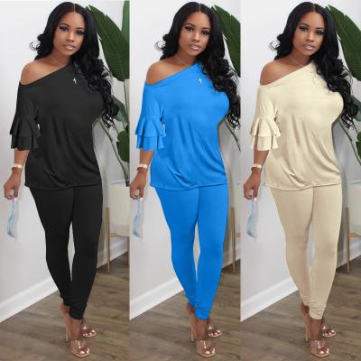 China New Style Solid Color Cheap Polyester Casual Women's Leisure Prices Loose Two Piece Set for sale