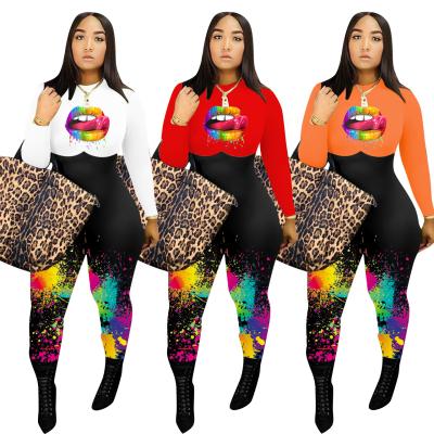 China Fashion QUICK DRY Women's Long Sleeve Pants Printed Ink Splatter Overalls Plus Size Women Tight Jumpsuit for sale