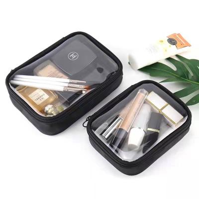 China Nylon Pink Black Eco - Friendly Travel Makeup Bag Bag With PVC Clear Window Customized Cosmetic Pouch for sale