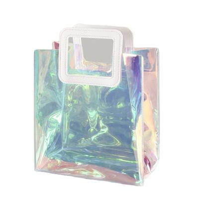 China Simple/Waterproof/Fashion/Customized Size Good Quality Popular Product Wholesale Customized Laser PVC Shopping Tote Bag With Long Handles for sale