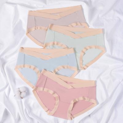 China Wholesale Antibacterial Breathable Cross Color Contrast Waist Pregnant Women Low Briefs For Maternity Panties for sale