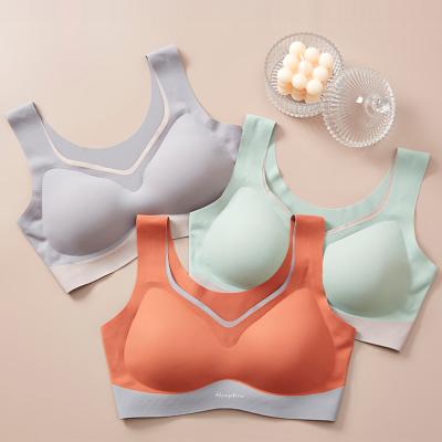 China Wholesale One Piece Traceless Comfortable Ice Silk Women Invest Style Bra Girls Daily Wireless Sleep Bra for sale