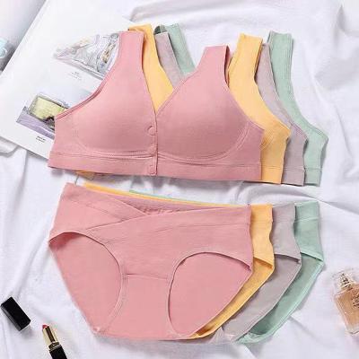 China Pregnant Women Antibacterial Comfortable Convenient V Set Of Front Open Bra Low Waist Panties for sale