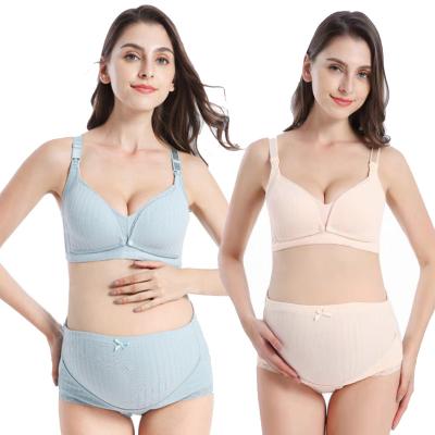 China Front Open Button Screw Thread Care Bra High-waisted Antibacterial Breathable Lace Adjustable Panties and Panties Women Maternity Set for sale