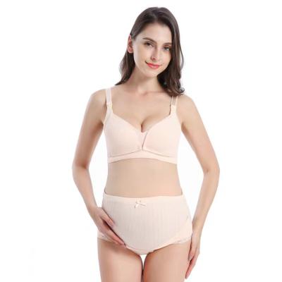 China OEM Antibacterial Service High-waisted Lace Bra Front Open Button Screw Thread Pregnant Women Adjustable Panties Bra And Panties Set for sale