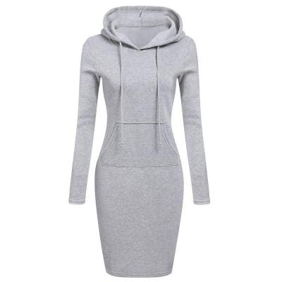 China CHD0001W Autumn Winter Breathable Cotton Plus Size Custom Logo Outdoor Women's Hoodies String Solid Color Hoodie Dress for sale