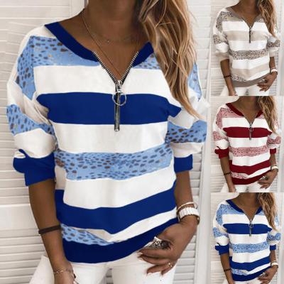 China New Arrival Fashion Windproof Plus Size Stripe Hoodles V Neck Workout Pullover Zipper Autumn Women Casual Women's Hoodies for sale