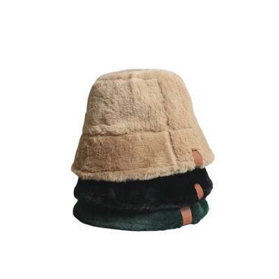 China Image HB03 Unisex Warm Lamb Wool Patch Winter Faux Fur Bucket Hat Women Fashion Fisherman Hat Men Winter Faux Fur Bucket Hat for sale