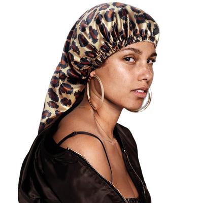 China Double Layer HNC06 Double Layer Checked Shower Hair Cap Sleep Hood Women Invisible Satin Adjustable Long Loop Adult Nightcap for sale