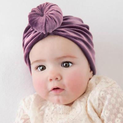 China Wholesale Cute Solid Color Red Children's Donuts Custom Logo Indian Plain Baby Turban Velvet Hat Tulband Tulband HY09 for sale