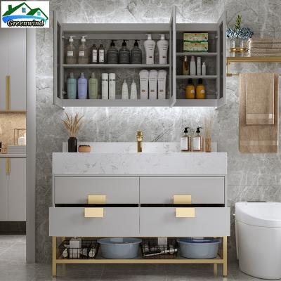 China Contemporary LED Bathroom Mirror Cabinet Organizer with Basin Vanity and Drawers for sale