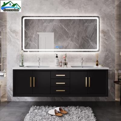 China Contemporary Floating Antique Double Sink Bathroom Vanity Cabinet With Dark Color for sale