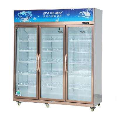 China Single-temperature Beverage Cooler Glass Front Three-Doors Display Refrigerators for sale