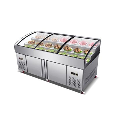 China Single-temperature Supermarket Grocery Wholesale Meat Display Counter Serves Over Refrigerated Cabinets for sale