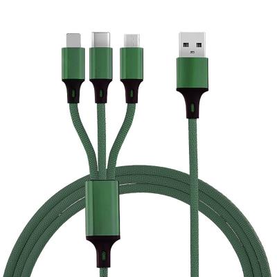 China Shark Head is Firmer Hot Selling Nylon Braided Type 1m 2m 3m Type C Micro 8 Pin 3 in 1 2.4A USB Fast Charging Charging Cable for sale