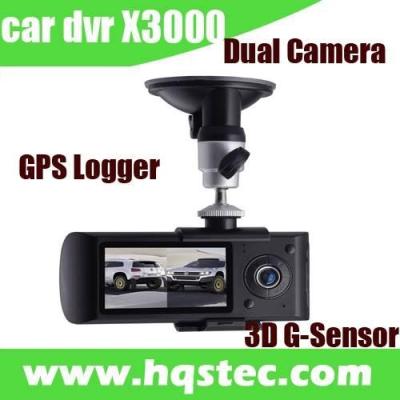 China 2-channel Car DVR Car Black Box with Dual Camera GPS Tracker 3D G-sensor and  LCD HQS-X3000 for sale