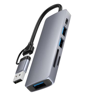 China USB3.0 5Gbps*1 Airsky HC-13FL USB A & USB C Card reader 6 in 1 hub for laptop for sale