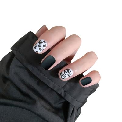 China Matte Wholesale Fake Nail Tips Black Short Design Nail Sticker Decoration White Press On Nails Designer for sale