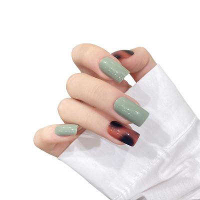 China Factory direct sales eco-friendly long square head black fake nail and green nails dark jump color tips packaging box press on nail for sale