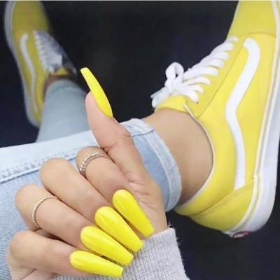 China High Quality Yellow Ballerina Nails Art Press On Nails 2021 Artificial Design Long Fake Nails Products for sale