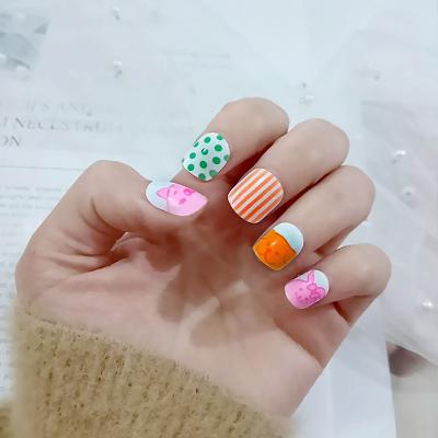 China Hot Sale Design Kid Cartoon Manicure Model Short False Nails 24pcs Detachable Nail Art High Quality Press On Nails for sale