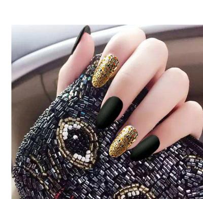 China Eco-Friendly Nail Supplies Glitter Nail Art Matte Black Gold Powder Fake Nail Sticker Customized Accepted for sale