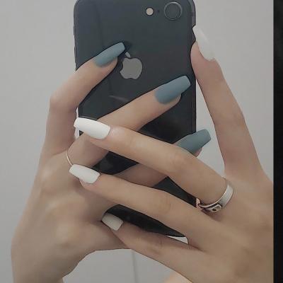 China Gray And White Mixed Color Ballerina Nail Coffin Design Nails Fake Art Decoration For Professional Products 24pcs Press On Nails for sale