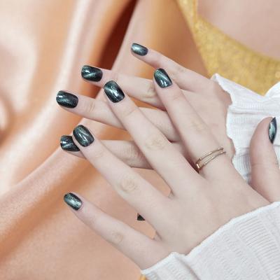 China Hot Sale Design Fake Nail Square Short Black Glitter Luxury Cat Eye 2021 Artificial Nails Press 24 Pcs Wholesale Press On Nails for sale