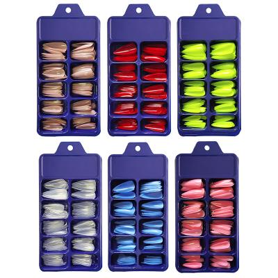 China Popular Factory Wholesale Solid Color Ballet Super Acute Weave Long 100 Pieces Blister Extra Small Blue Box Curve Nail Tips for sale