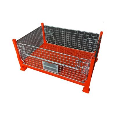 China Rolling Wire Mesh Pallet Containers High Capacity Storage Metal Collapsible Stackable Storage Cage for sale