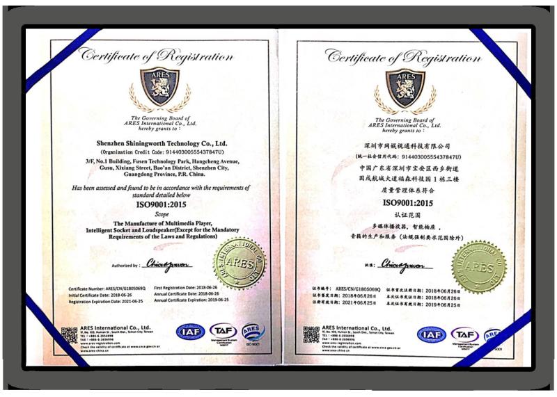 ISO9001 - Shenzhen Shiningworth Technology Co., Ltd.