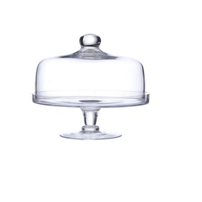 China Contemporary Hand Made Clear Glass Tall Pedestal Cake Plate Stand With Dome for sale