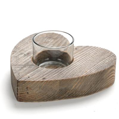 China Classic Driftwood Heart Shape Wooden Tealight Candle Holder for sale