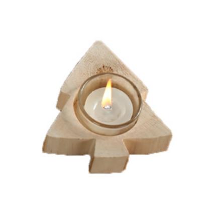 China Classic Driftwood Christmas Tree Shape Wooden Tealight Candle Holder for sale