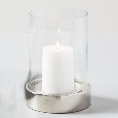 China Home Decoration Hurricane Textured Antique Low Glass Candle Holder for sale