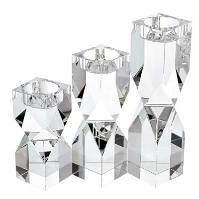 China Luxury heavy solid square diamond cut crystal tealight candle holder for sale