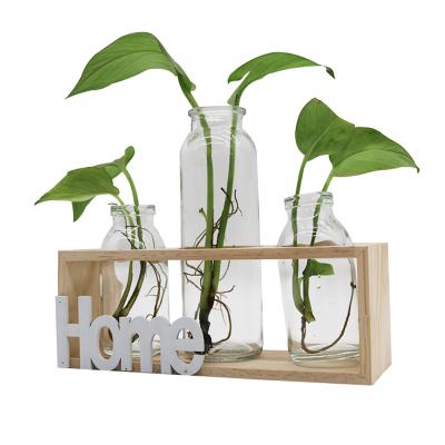 China European Wooden Frame Water Culture Plants Transparent Vase Creative Simple Glass Vase for sale