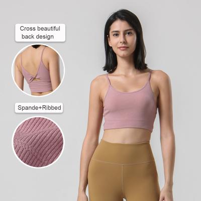 China 2021 New Design ECO Women Gym Crop Top Breathable Upper High Strength Elastic Rib Back Nails Design Fitness Yoga Gym Crop Top for sale