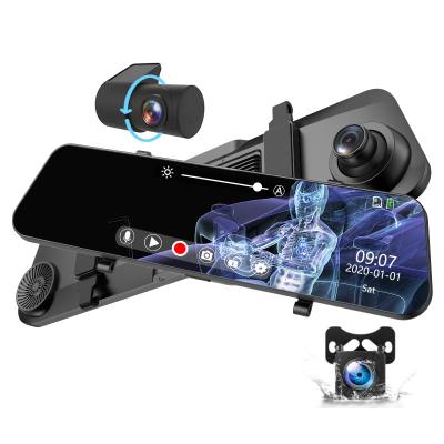 China 1080P Night Vision 12 Inch Mirror Lens Dashcam 3 Channel Car Camera Dash Rear Dash Camera Loop Recording For Car for sale