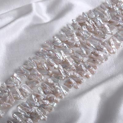 China Freshwater Pearl AA+ Grade 8~10mm 40cm 16 Inches Long Strand Keshi Lute Shape Bar Natural Freshwater Pearl Pearl for sale