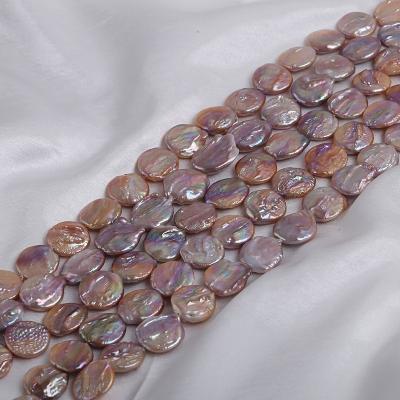 China Freshwater Pearl AA+ Grade 18mm 40cm 16 Inch Coin Shape Pearl Strand Natural Freshwater Pearl for sale