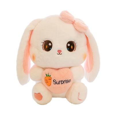 China Pp cotton Heart hugging rabbit plush toy, large hanging ear rabbit doll, female companion sleeping hug  pillow for sale