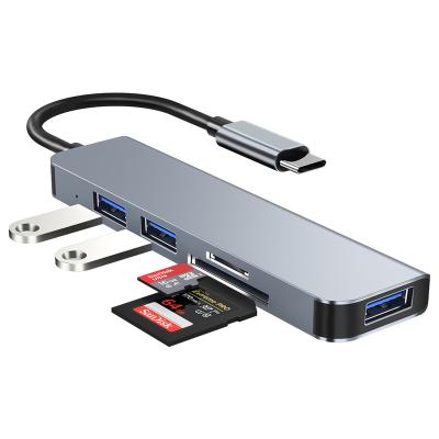 China Hot Selling Cheap Portable Type-C Devices ANERA Utra-mini OEM ODM License Type C to USB 5 in 1 Aluminum Alloy SD/TF Card Reader USB3.0 HUB for sale