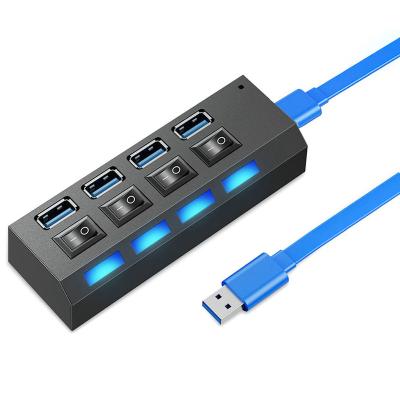 China Charging+Data Transfer AE-USB3.0H407-1M Factory Direct New Design 4 Ports USB 3.0 HUB With Individual Portable Switch 5Gbps Compact With Cable ANERA for sale