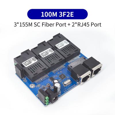 China FTTH 100Mbps Single Mode Simplex 3 Fiber Ports 3 Port 3F2E LAN Fiber Media Converter PCBA for sale